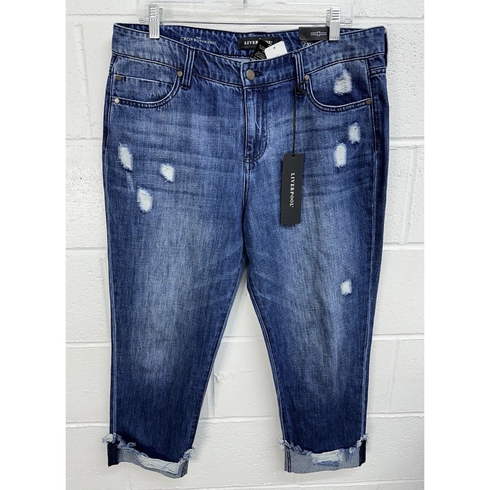 NEW Liverpool Kennedy Crop Boyfriend Distressed Cuffed Jeans / Women's‎ Size 10